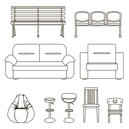 Icon set of modern furniture chair and sofaのイラスト素材