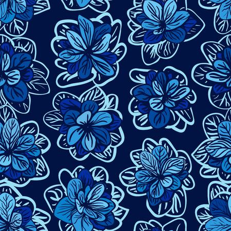 Floral background with blue flowers. Seamless patternのイラスト素材