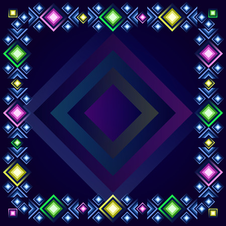 decorative frame. Neon geometric element for design template. Frame template for cards, invitations, banners. You can place any text here. Invitation card with abstract mosaic. Geometric borderのイラスト素材