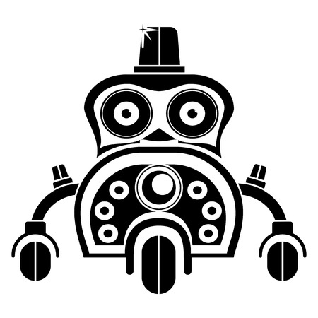 Vector black and white illustration of cute vintage robot, Silhouette icon of toy.のイラスト素材