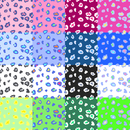 A Vector colorful set Leopard skin seamless patterns fashion 80s-90s.のイラスト素材