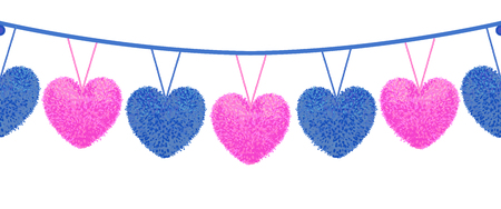Decortive elements with pom-poms in the shape of a heartのイラスト素材