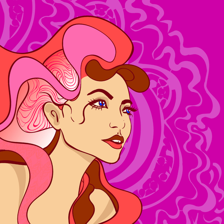 Vector colorful illustration of young beautiful girl portraitのイラスト素材