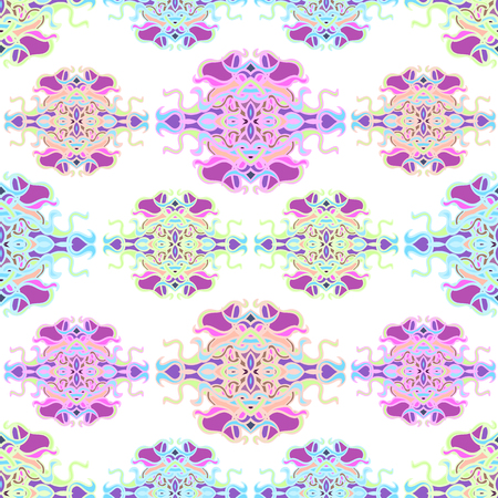 Vector seamless background with colorful abstract shape and lines of vegetative character in a retro style. Can be used for wallpaper, pattern fills, web page, textures, textile print, wrapping paperのイラスト素材
