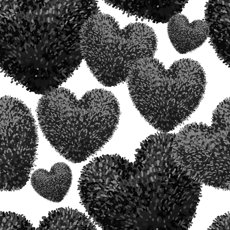 seamless pattern with fluffy soft toys in shape of a heart on white background. Modern illustration For wallpaper, pattern fills, web page, surface textures, textile print, wrapping paper.のイラスト素材