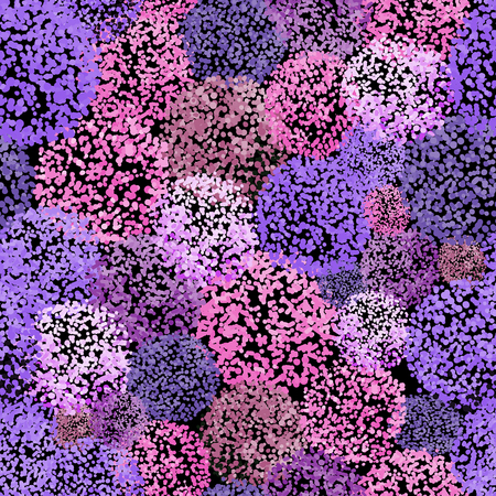 Vector seamless pattern with small furry flowers or pompoms in variety of bright colors can be used for web, print, wallpaper, spring summer fashion, fabric, textile, card background.のイラスト素材