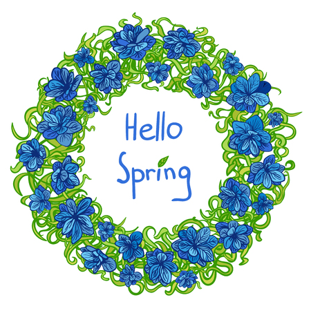 Vector colorful illustration of spring flower wreath isolated on white backgroundのイラスト素材