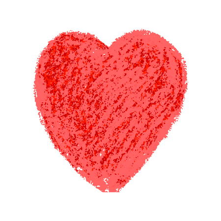 Vector colorful illustration heart shape drawn with red colored pencil child drew isolated on white backgroundのイラスト素材