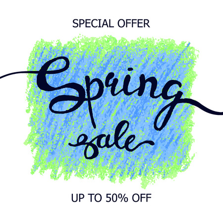 Vector colorful poster for Spring sale with crayon scribble texture illustrationのイラスト素材