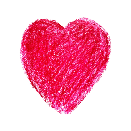 Vector colorful illustration heart shape drawn with red colored pencil child drew isolated on white backgroundのイラスト素材