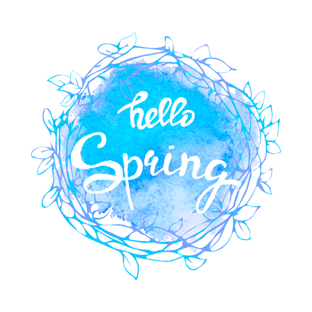 Vector colorful poster Spring sale with circlet wreath frame, watercolor texture and floral background. Illustration can be used as card, flyer, bannerのイラスト素材