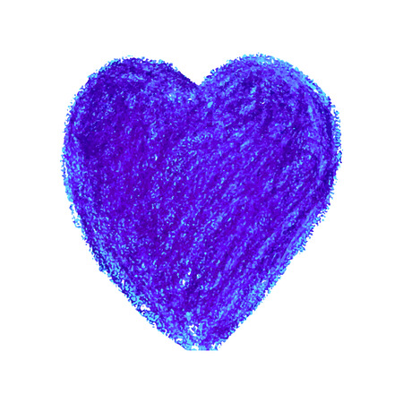 Vector colorful illustration heart shape drawn with blue colored pencil child drew isolated on white backgroundのイラスト素材