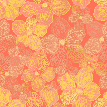 Vector colorful floral background. Seamless pattern with orange and yellow flowers. Can be used for wallpaper, pattern fills, web page background, surface textures, textile print.のイラスト素材
