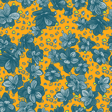 Vector seamless background with colorful illustration the skin of a leopard or Cheetah with flowers. Can be used for wallpaper, pattern fills, web page, surface textures, textile print, wrapping paperのイラスト素材