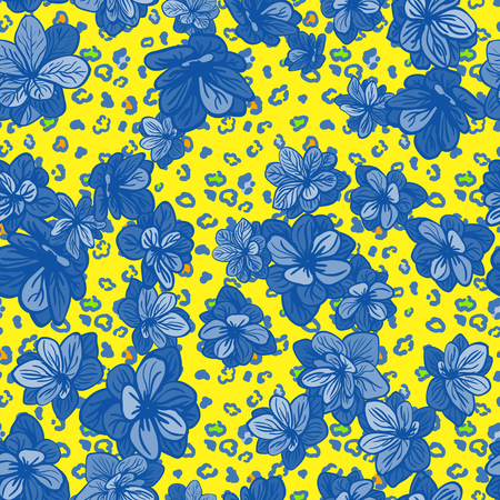 Vector seamless background with colorful illustration the skin of a leopard or Cheetah with flowers. Can be used for wallpaper, pattern fills, web page, surface textures, textile print, wrapping paperのイラスト素材