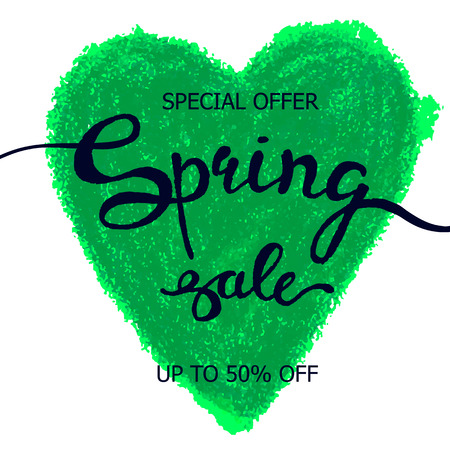 Colorful vector poster spring heart, crayon scribble texture background. Illustration can be used as card, flyer, banner.のイラスト素材