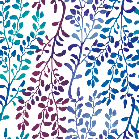 Vector seamless background with colorful watercolor illustration of herbs and plants. Can be used for wallpaper, pattern fills, web page, surface textures, textile print, wrapping paperのイラスト素材