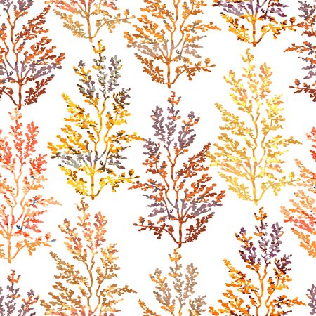 Vector seamless background with colorful watercolor illustration of herbs, plants. Can be used for wallpaper, pattern fills, web page, surface textures, textile print, wrapping paperのイラスト素材