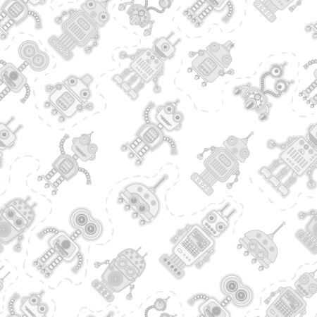 Vector seamless background with illustration of cute robots. Can be used for wallpaper, pattern fills, web page, surface textures, textile print, wrapping paperのイラスト素材