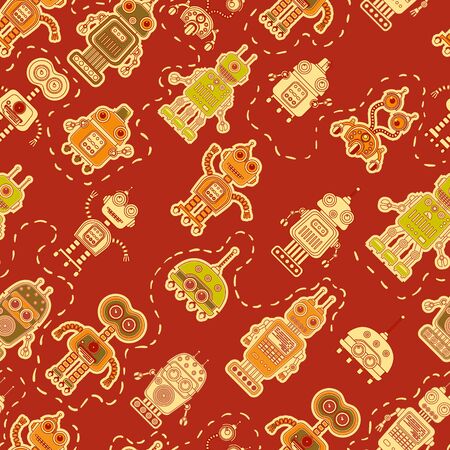Vector seamless background with colorful illustration of cute robots. Can be used for wallpaper, pattern fills, web page, surface textures, textile print, wrapping paperのイラスト素材