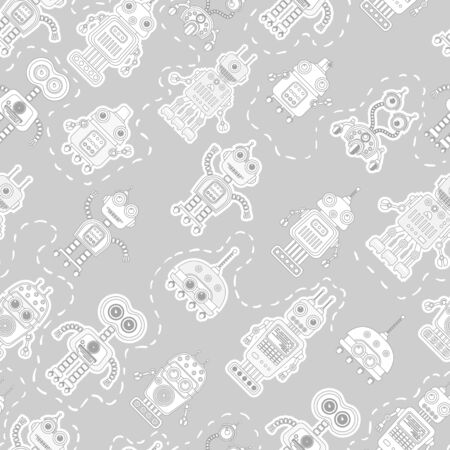 Vector seamless background with illustration of cute robots. Can be used for wallpaper, pattern fills, web page, surface textures, textile print, wrapping paperのイラスト素材
