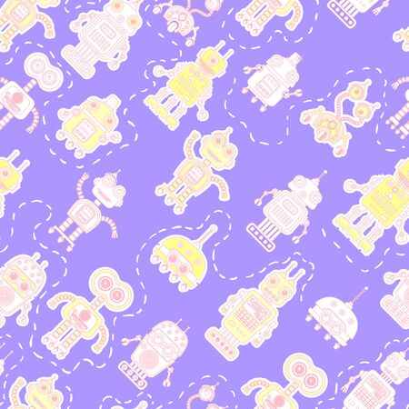 Vector seamless background with colorful illustration of cute robots. Can be used for wallpaper, pattern fills, web page, surface textures, textile print, wrapping paperのイラスト素材