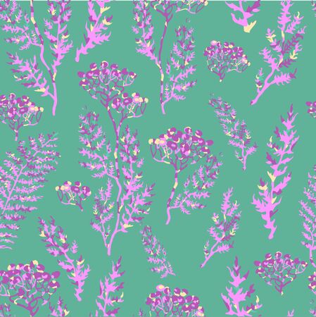 Vector seamless background with colorful watercolor illustration of herbs, plants and flowers. Can be used for wallpaper, pattern fills, web page, surface textures, textile print, wrapping paperのイラスト素材