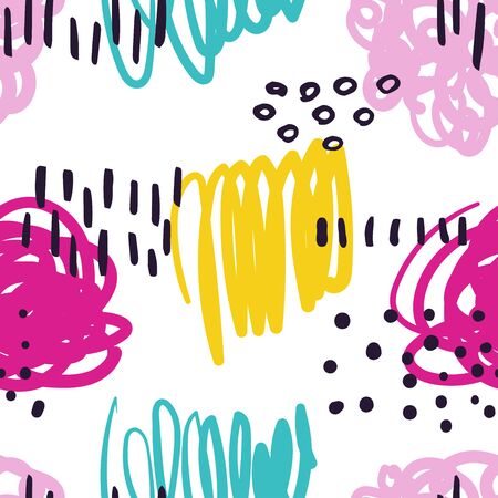 Vector modern seamless pattern with colorful hand draw abstract elements, doodles. Can be used for wallpaper, pattern fills, web page, surface textures, textile print, wrapping paper, presentationのイラスト素材