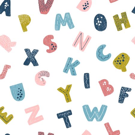 Vector seamless background with colorful letters. Alphabet. Can be used for wallpaper, pattern fills, web page, surface textures, textile print, wrapping paperのイラスト素材