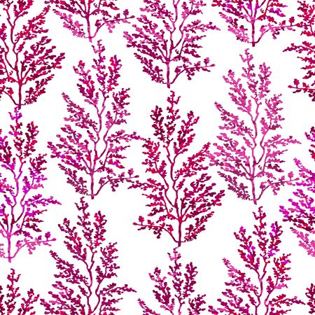 Vector seamless background with colorful watercolor illustration of herbs, plants and flowers. Can be used for wallpaper, pattern fills, web page, surface textures, textile print, wrapping paperのイラスト素材