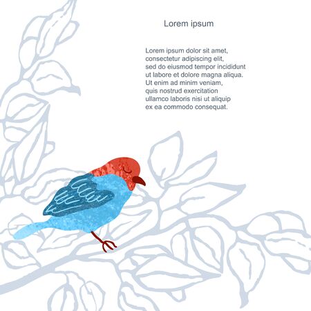 Vector colorful template of card with illustration of bird on a branch.のイラスト素材