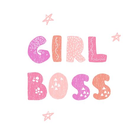 Vector illustration with hand-drawn lettering Girl Boss. Feminism slogan for postcards and banners. Calligraphic design. Can be used for t-shirt print, invitation, greeting card, and postersのイラスト素材