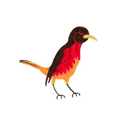 Vector colorful illustration of cute red bird on a branch. Can be used for childish t-shirt print, textile print, cloth, baby wear, kids room decoration, invitation, greeting card, and postersのイラスト素材