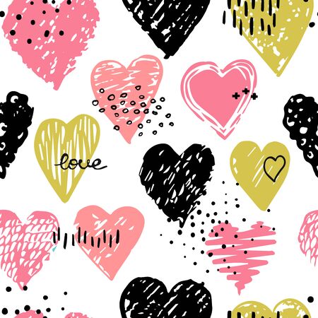 Vector seamless pattern with hearts shape in a modern style. Doodles. Happy Valentines day illustration. For wallpaper, pattern fills, web page, textures, textile, wrapping paperのイラスト素材