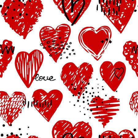 Vector seamless pattern with hearts shape in a modern style. Doodles. Happy Valentines day illustration. For wallpaper, pattern fills, web page, textures, textile, wrapping paperのイラスト素材