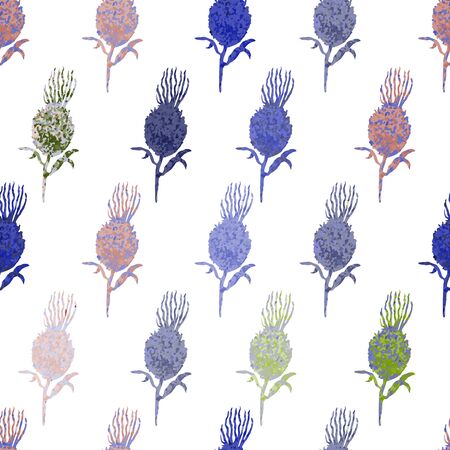 Vector seamless background with colorful watercolor illustration of herbs, plants. Can be used for wallpaper, pattern fills, web page, surface textures, textile print, wrapping paperのイラスト素材
