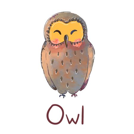 Vector colorful illustration of cute owl isolated on white background. Can be used as elemets for your design for greeting cards, nursery, poster, card, birthday party, packaging paper design, baby t-shirts printsのイラスト素材