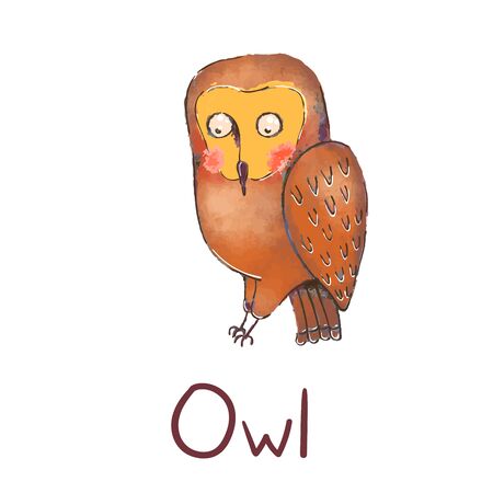 Vector colorful illustration of cute owl isolated on white background. Can be used as elemets for your design for greeting cards, nursery, poster, card, birthday party, packaging paper design, baby t-shirts printsのイラスト素材