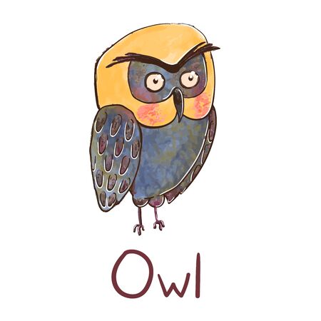 Vector colorful illustration of cute owl isolated on white background. Can be used as elemets for your design for greeting cards, nursery, poster, card, birthday party, packaging paper design, baby t-shirts printsのイラスト素材