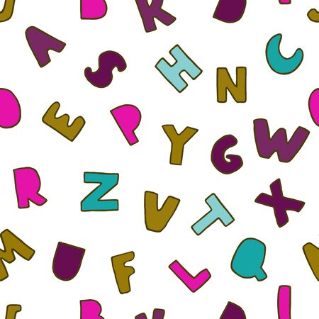 Vector seamless background with colorful letters. Alphabet. Can be used for wallpaper, pattern fills, web page, surface textures, textile print, wrapping paperのイラスト素材