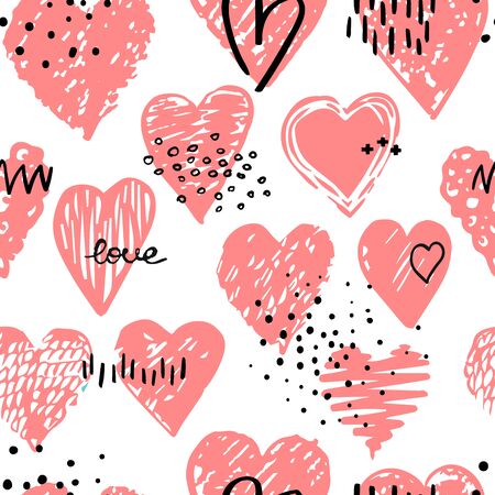 Vector seamless pattern with hearts shape in a modern style. Doodles. Happy Valentines day illustration. For wallpaper, pattern fills, web page, textures, textile, wrapping paperのイラスト素材