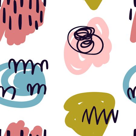 Vector modern seamless pattern with colorful hand draw abstract elements, doodles. Can be used for wallpaper, pattern fills, web page, surface textures, textile print, wrapping paper, presentationのイラスト素材