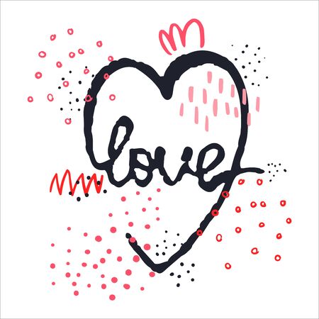 Vector illustration with hand-drawn lettering. love in heart. Calligraphic design. Can be used for t-shirt print, invitation, greeting card, posters, bannersのイラスト素材