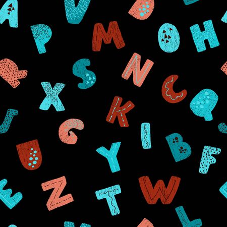 Vector seamless background with colorful letters. Alphabet. Can be used for wallpaper, pattern fills, web page, surface textures, textile print, wrapping paperのイラスト素材
