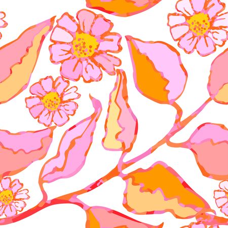 Vector seamless background with colorful illustration of leaves and flowers. Can be used for wallpaper, pattern fills, web page, surface textures, textile print, wrapping paperのイラスト素材
