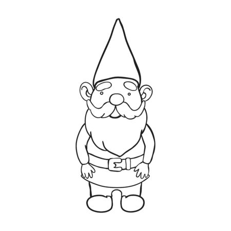 Vector outline illustration of garden gnome. Cute fairytale characterのイラスト素材