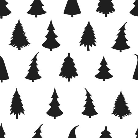 Vector seamless background with Christmas tree. Black and white illustration. Can be used for wallpaper, pattern fills, web page, surface textures, textile print, wrapping paperのイラスト素材