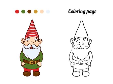 Illustration of cute garden gnome. Coloring page or book for babyのイラスト素材