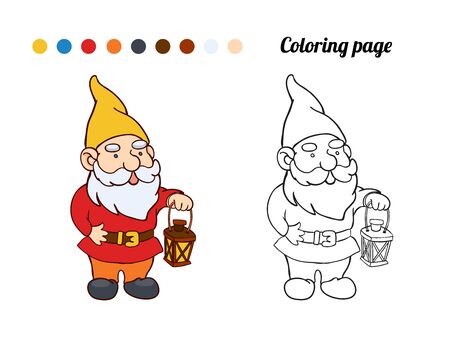 Illustration of cute garden gnome. Coloring page or book for babyのイラスト素材