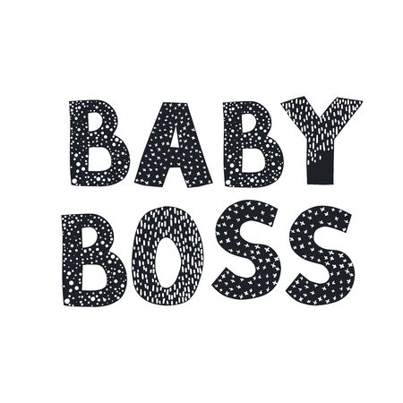 Vector illustration with hand drawn lettering - Baby Boss. Black and white typography design in Scandinavian style for postcard, banner, t-shirt print, invitation, greeting card, posterのイラスト素材
